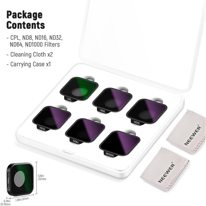 Набір фільтрів ND NEEWER (6 шт.) з лупою 15x для макрозйомки, ND8, ND16, ND32, CPL + об'єктив для GoPro Hero 13/12/11/10/9, FL-GP25