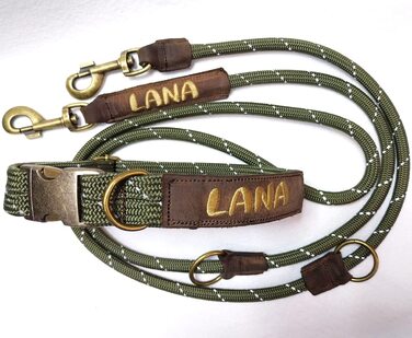 Персоналізований поводок для собак або нашийник: регульований, з натуральної шкіри, зі старовинною латунною фурнітурою