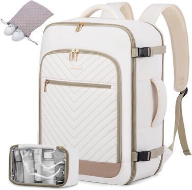 LOVEVOOK Рюкзак для ручної поклажі, 40L, жіночий, для подорожей, великий, водонепроникний, з відділенням для ноутбука 17 дюймів, валіза-рюкзак, для подорожей, роботи, бізнесу, білий, кофейний колір