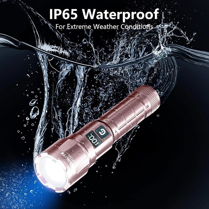 LED ліхтарик Gearlite, 6000 люмен, тактичний, з регулюванням фокусу, 3 режими, водонепроникний IP65, для кемпінгу, риболовлі, надзвичайних ситуацій, походів (рожевий)