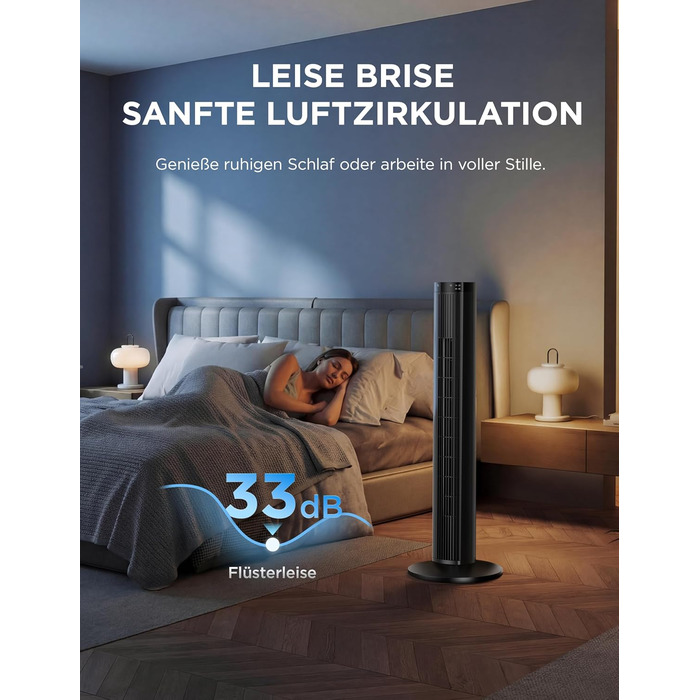 Вентилятор підлоговий Midea FZ10-26MR (BL) 96 см, з пультом, тихий 33 дБ, з осциляцією 90°, таймер 15 год, LED дисплей, 4 швидкості/режими, для спальні та офісу, чорний