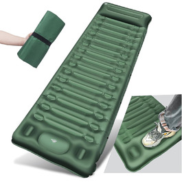 BLUEVER Self-Inflating Camping Mat with Foot Pump, 14cm Thickened Sleeping Pad with Pillow for Hiking, Tent, Outdoor, Beach, Travel - Green