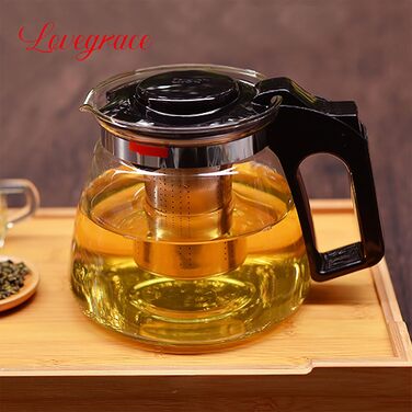 Чайник Lovegrace зі скла з ситечком – термостійкий, придатний для миття в посудомийній машині, з фільтром з нержавіючої сталі, 1500 мл