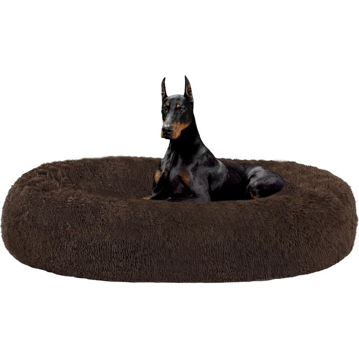 Ортопедичне ліжко для собак HMTOPE: кругла подушка, собаче ліжко, диван для котів, донат, м'яке гніздо, 70 см Ø, (120 x 120 x 20 см), коричневий