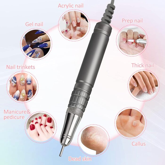 Електрична машинка для манікюру та педикюру Madenia TouchPro – 35000 об/хв, з LED-дисплеєм, 6 насадок (рожевий)