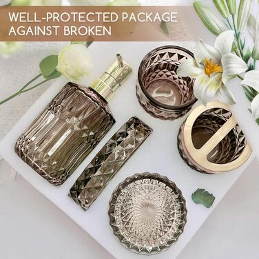 Набір аксесуарів для ванної кімнати зі скла, 5 шт. (мильниця, дозатор мила, тримач для зубних щіток, контейнер для ватних паличок, стакан) чорний