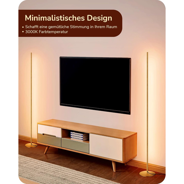 LED торшер Edishine 2 шт. з димуванням, тепле світло 3000K, регулювання висоти 146 см, з функцією пам'яті, для вітальні, спальні, офісу, золотий