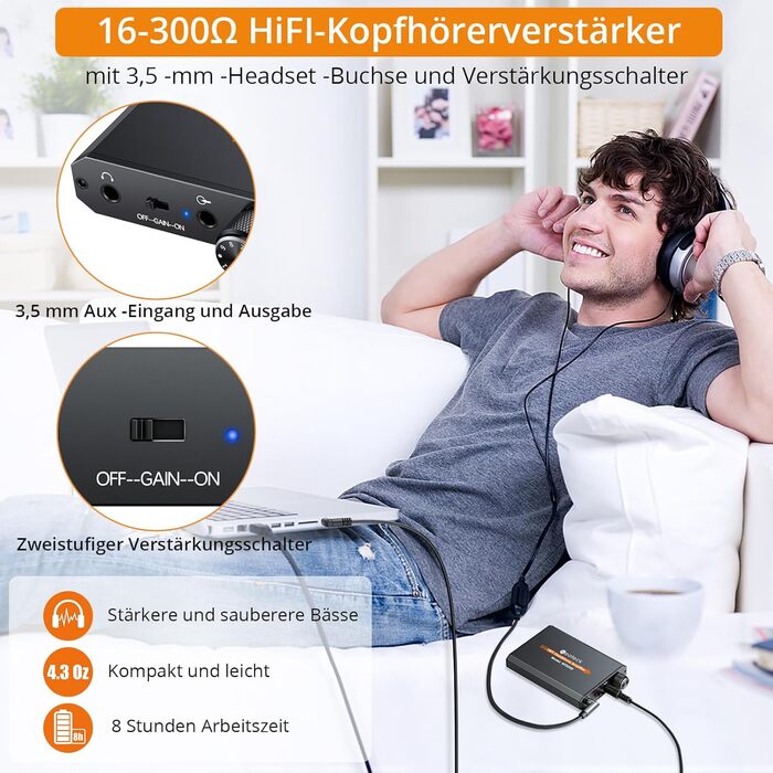 Портативний HiFi підсилювач для навушників Neoteck 3,5 мм, двоступеневий перемикач посилення, алюмінієвий корпус, чорний