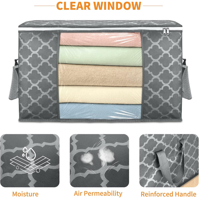 6 містких мішків для зберігання одягу Budding Joy 90л з кришкою, для переїзду та зберігання, квітковий принт