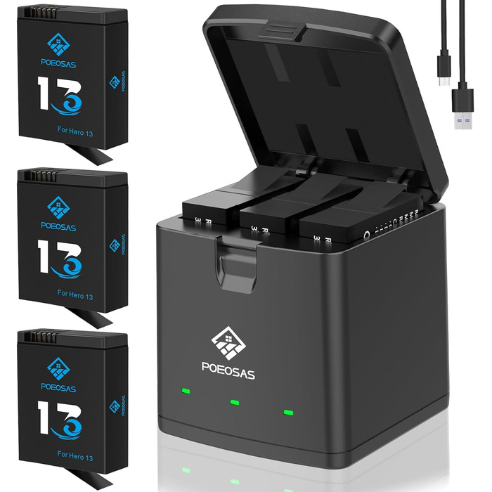Акумулятор для GoPro Hero 13 Black, 2100mAh, 3-Pack з LED USB-C зарядним пристроєм, сумісний з GoPro Hero 13 Enduro