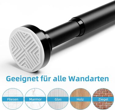 Штанга для душу без свердління з нержавіючої сталі, телескопічна, регульована 70-195 см, чорна