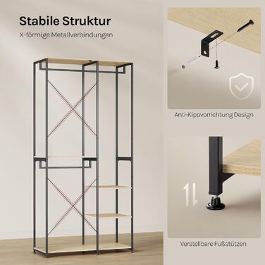 Вільна вішалка для одягу WOLTU з полицею, для спальні/коридору, стабільна, з дерева та металу, білий + світлий дуб (чорний + світлий дуб)