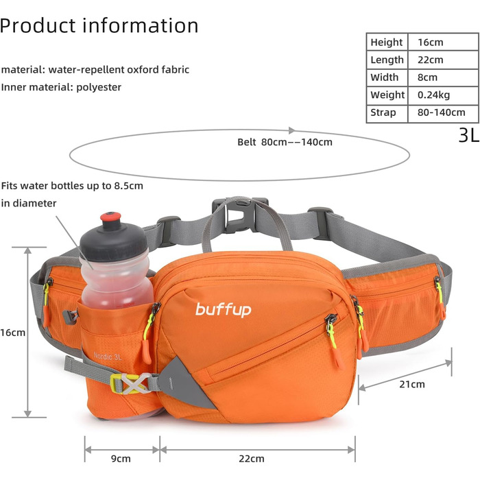 Спортивна бананка/поясна сумка для собак: тренування, велоспорт, біг, піші прогулянки. Великий об'єм, для чоловіків та жінок (Помаранчевий)