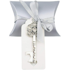 Makhry 50 Pcs Vintage Key Bottle Openers Wedding Key Skeleton Key Bottle Openers Wedding Favors Set with Pillow Boxes and Tag (Antique Silver)
