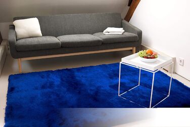 Шкіряний килим Floor Factory Exklusiver Hochflor Shaggy з м'яким ворсом Satin, кремового кольору, 140x200 см. Зразок 10x10 см, колір блакитний.