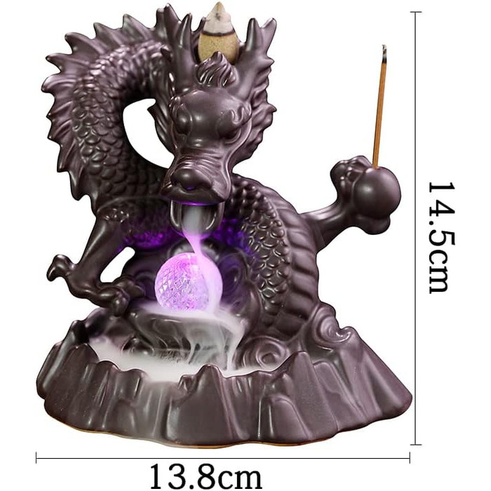 Dragon Backflow Incense Burner, Backflow Incense Holder with 20 Backflow Incense Cones, Home Decor, Ceramic Incense Burner Holder in Exquisite Present Box (Dragon with Bead)
