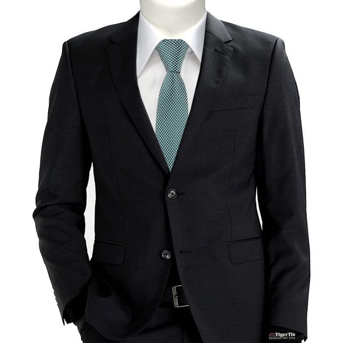 Краватка TigerTie шовкова вузька з крапками (Зелений Петроль, Срібло) - дизайнерська краватка