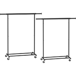 SONGMICS Heavy-Duty Clothes Rack, 2-Piece Set, Rolling Garment Rack, Holds up to 90 kg, with Extendable Closet Rod, Folding Base, Storage for Boxes, HSR013S02 (Black)