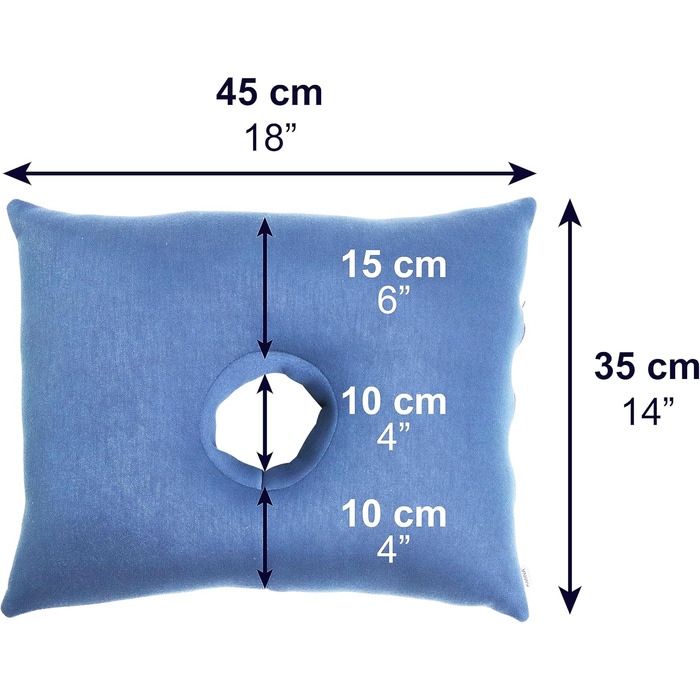 KMINA - Pillow with Ear Hole, Piercing Ear Pillow, Donut for Ear Piercing Reusable, Sleeping, Chondrodermatitis Blue - Made in Europe