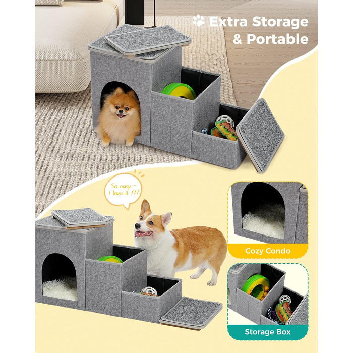 PETEPELA Folding Dog Stairs, 3 Steps, Pet Stairs for Small Dogs with Storage Space, 3 Steps to Couch