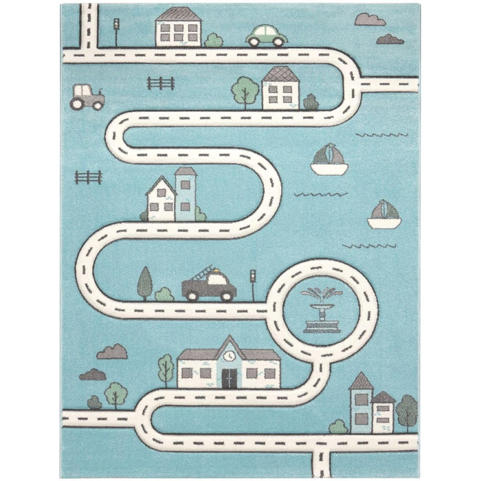 Дитячий килим TT Home Джунглі Зоо Тварини Жираф Змія Лев Мавпа Зелений 140x200 см (круг 120 см, блакитний візерунок)