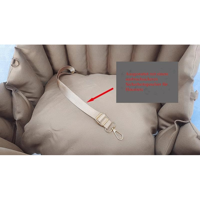 Автомобільний крісло-підвищення для собак, велике (55x42x42 см), світло-хакі. З безпечним ременем.