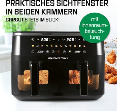 Фритюрниця готує без олії GOURMETmaxx 9л (2x4,5л) з цифровим дисплеєм, таймером та захистом від перегріву, чорна
