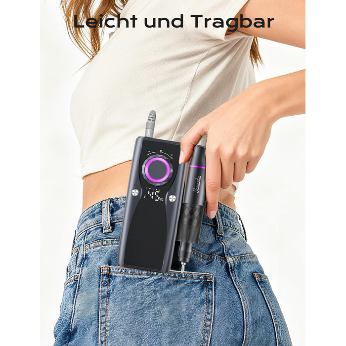 Професійний набір для фрезерування нігтів Nagelfräser: 45000 обертів, акумулятор 10H, LCD-дисплей, регулювання напрямку обертання, чорний