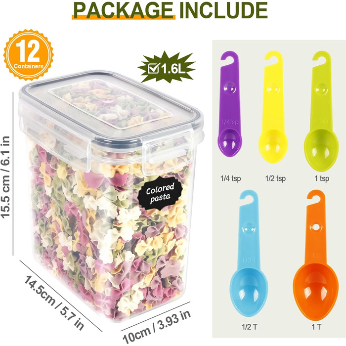 Набір контейнерів для зберігання Cinnani 2.8L (6 шт.) з кришкою, герметичні, BPA free. Підходять для круп, мюслі, рису, борошна.