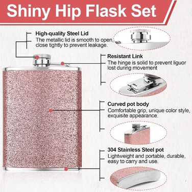 Фляга з нержавіючої сталі з воронкою та 2 склянками для шнапсу, рожевий стакан для шотів, портативна фляга, пляшка для віскі, шкіряна 8oz/240ml, для подорожей, вечірок, кемпінгу, подарунок