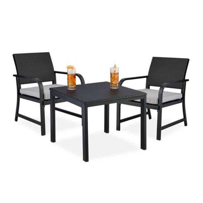 Relaxdays 3-Piece Balcony Furniture Set with Rattan Look