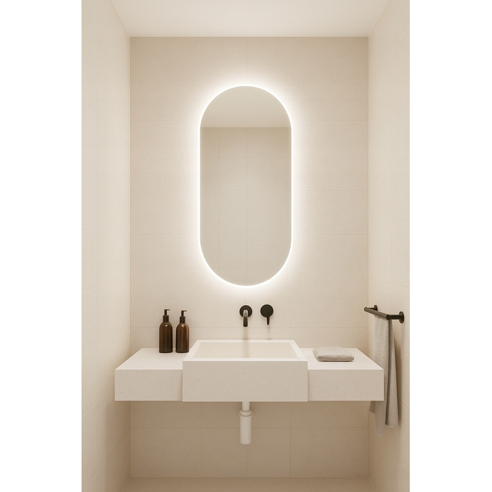 Овальне LED-дзеркало LUNA 60x80 см, вологозахищене IP65, вертикальний/горизонтальний монтаж