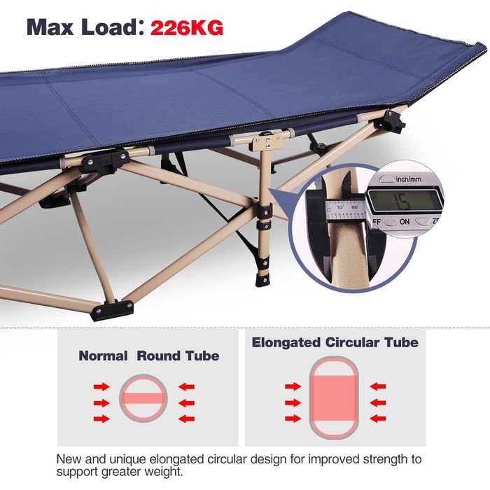 Розкладне ліжко для кемпінгу CampMax: міцне, XXL, 190 x 71 x 38 см, для відпочинку на природі, блакитне