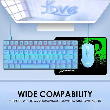 Механічна ігрова клавіатура AK33 TKL 80% з синіми перемикачами, RGB-підсвічуванням та мишею, 2500 DPI, 82 клавіші, для ігор та офісу