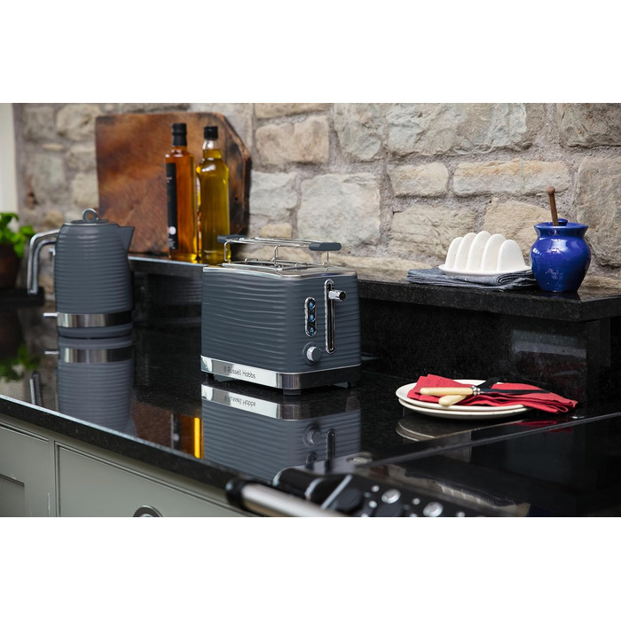 Russell Hobbs Toaster [for 2 slices] Inspire Grey with high-quality glossy finish (extra wide toast slots, including bagel attachment, 6 browning levels + defrost & reheat function) 24373-56