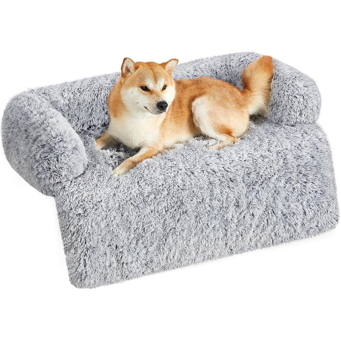 Ліжко для собак Feandrea FluffyHug, м'яка подушка-софа, захист дивану, XL, 110 x 95 x 18 см, сірий Ombré