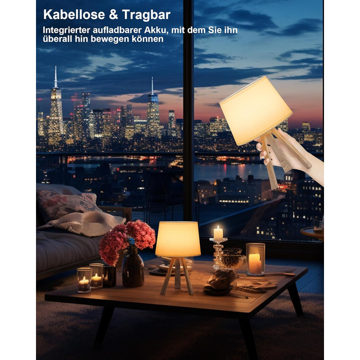 LED-лампа Egobasic настільна бездротова з пультом, таймером, регулюванням яскравості, акумулятором, змінним кольором, для спальні, кухні, вітальні (тринога з харчової смоли)