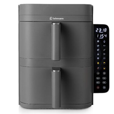 Аерофритюрниця з двома камерами LEHMANN XXL 12L, 2800 Вт, антипригарне покриття, 10 програм, без олії, сіра