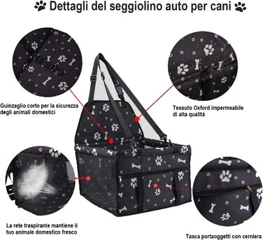 Автокрісло для собак - стабільне, з ременями безпеки, для маленьких та середніх собак. Водонепроникне автокрісло для собак на заднє та переднє сидіння (з відбитком лап)