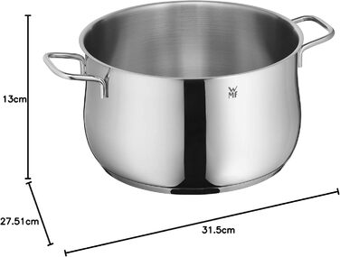 Каструля WMF Diadem Plus 24 см з кришкою, 4,5 л, нержавіюча сталь, для індукції, без покриття, макарони