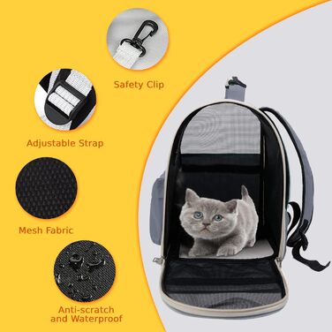 Рюкзак для котів та маленьких собак з сітчастим вікном, до 15 кг, чорний