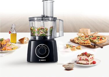 Кухонний комбайн Bosch MultiTalent 3 MCM3201B, 800 Вт, 30 функцій, 2.3 л, міксер 1 л, універсальний ніж, насадки для нарізки і натирання, збивальна насадка, чорний