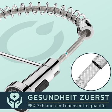 Кран кухонний FORIOUS з високим вигином, висувною лійкою, 360° поворот, 2 режими, нержавіюча сталь (шліфована/полірована)