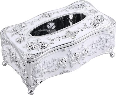 LIOOBO Tissue Box Rectangle Plastic with Lace Edge Flower Pattern Cosmetic Tissue Box Napkin Dispenser (Silver)