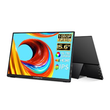 Портативний монітор 15.6' FHD IPS з динаміками та підставкою, ультратонкий додатковий екран для ноутбука/ПК/Mac - USB-C & HDMI, з захисним чохлом, матовий чорний 15.6