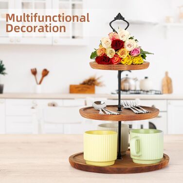 Дерев'яний етажерка для тістечок та капкейків E-ROOM TREND | 1 ярус | з дубовим цоколем | для вечірок та чаю