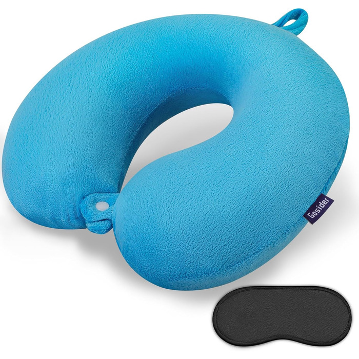 Подушка для шиї з Memory Foam, зручна у подорожах, U-подібна форма, підтримка шиї та голови, для літаків, поїздів, авто (Блакитне озеро)