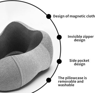 Подушка для шиї Gvolatee з маскою для сну та берушами - знімний чохол, Memory Foam, блискавка, з сумкою для зберігання - подушка для подорожей, колір: сірий
