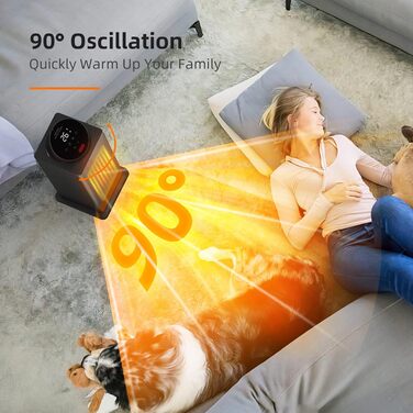 Електричний керамічний обігрівач OMISOON 2000W з термостатом, 4 режими, енергозберігаючий, тиха робота, сенсорне LED-управління, 90° обертання, таймер до 24 годин, дистанційне керування, для дому