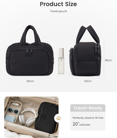 Сумка для косметики OVEVOOK для жінок, велика, вагова, широка, водонепроникна косметичка з відділенням для мокрого, сумочка для макіяжу з ручкою для подорожей, чорна (L)